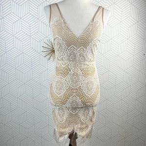 Modern Vintage Boutique Nude White Lace Dress S